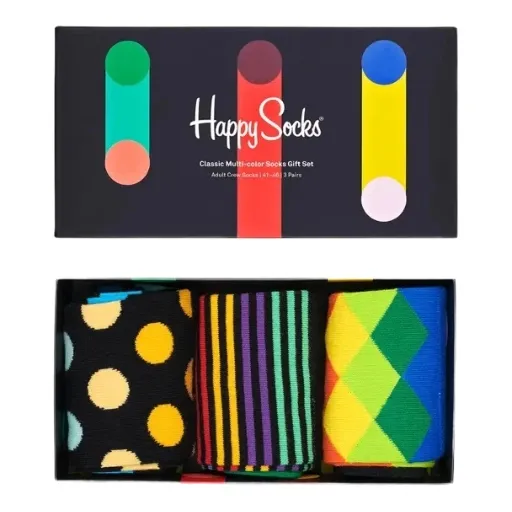 -HAPPY SOCKS 3-Pack Classic Multi-Color Socks Gift Set 41-46 XCMC08-9300