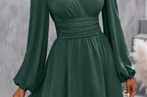 Abito midi con elastico in vita, verde