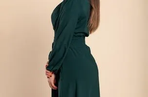 Abito midi con elastico in vita, verde