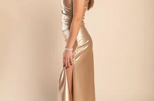Abito midi in simil raso, beige