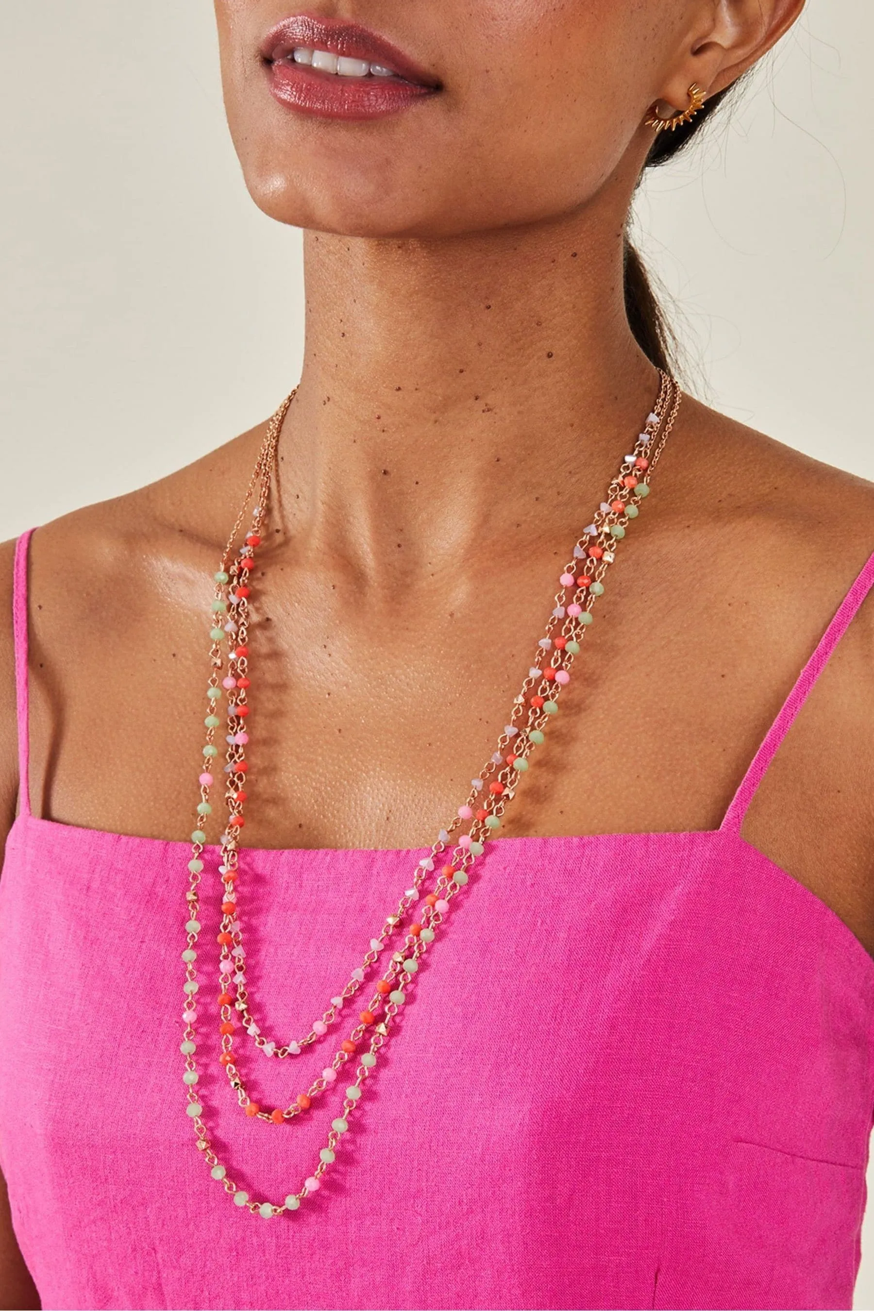 Accessorize - Collana lunga multifilo con perline sfaccettate