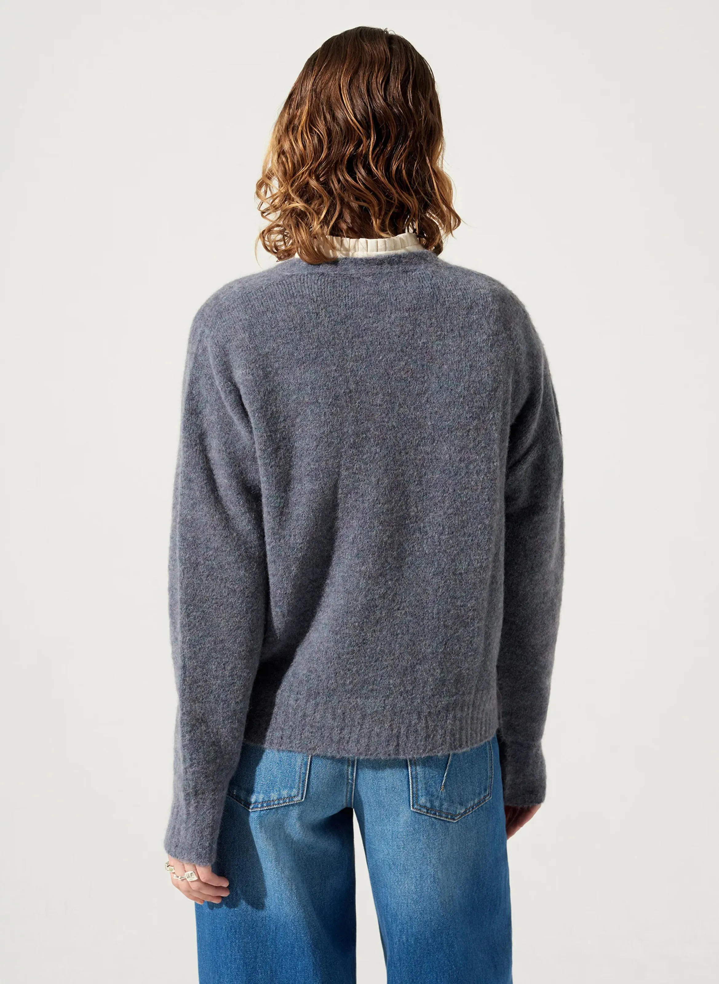  ACOTE   WAYNE - Cardigan ampio scollo a V in filato misto | Blu