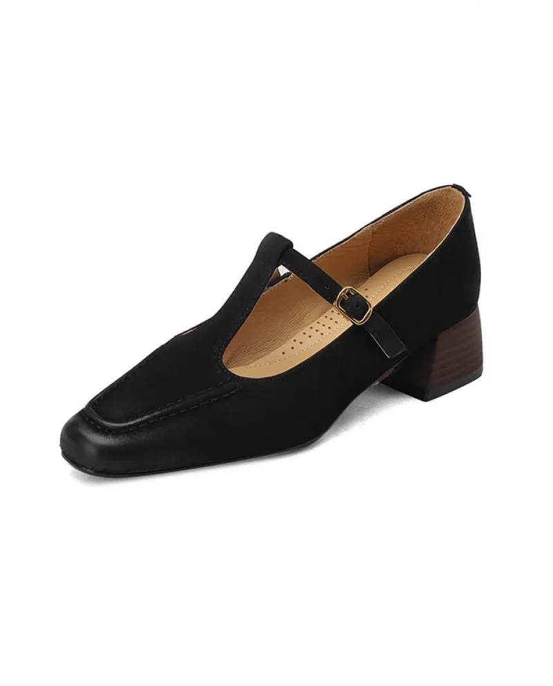Anaokbos/shore Scarpe da donna retrò Tacco spesso Scarpe Mary Jane con cinturino a T Scarpe con tacco medio