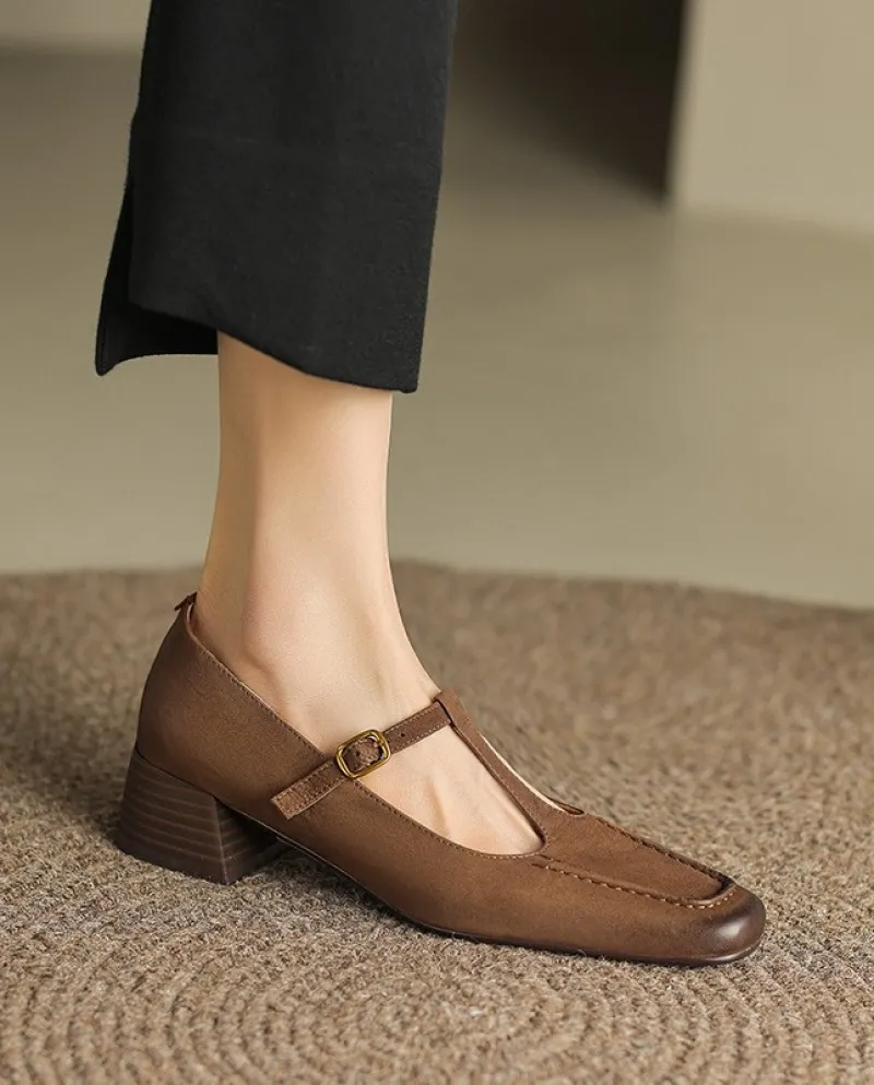 Anaokbos/shore Scarpe da donna retrò Tacco spesso Scarpe Mary Jane con cinturino a T Scarpe con tacco medio