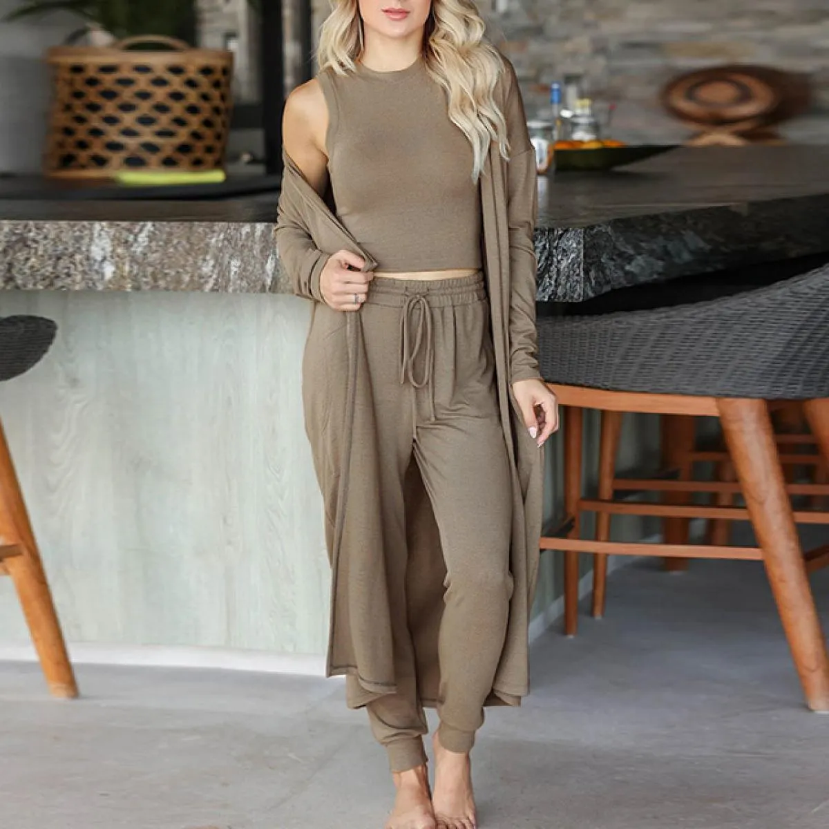 Autunno Inverno Completi in 3 pezzi Gilet da donna Cardigan lungo Pantaloni a matita Set Abbigliamento sportivo da donna Pantalo