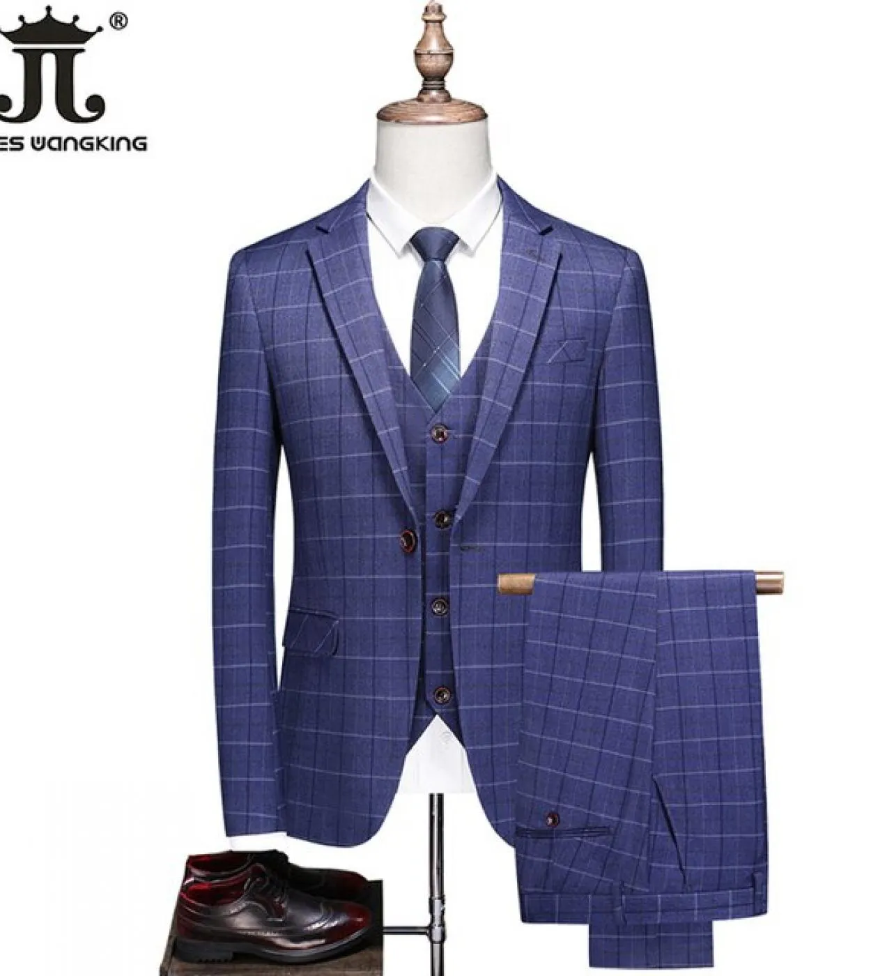 blazer  gilet  pantaloni Highend Brand Boutique Fashion Classic Plaid Mens Formal Business Suit Threepiece Groom Wedding