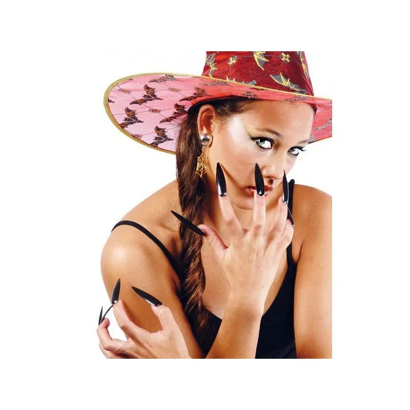 BLISTER 10 UNGHIE FINTE NERE PER TRAVESTIMENTI HALLOWEEN/CARNEVALE E PARTY VARI