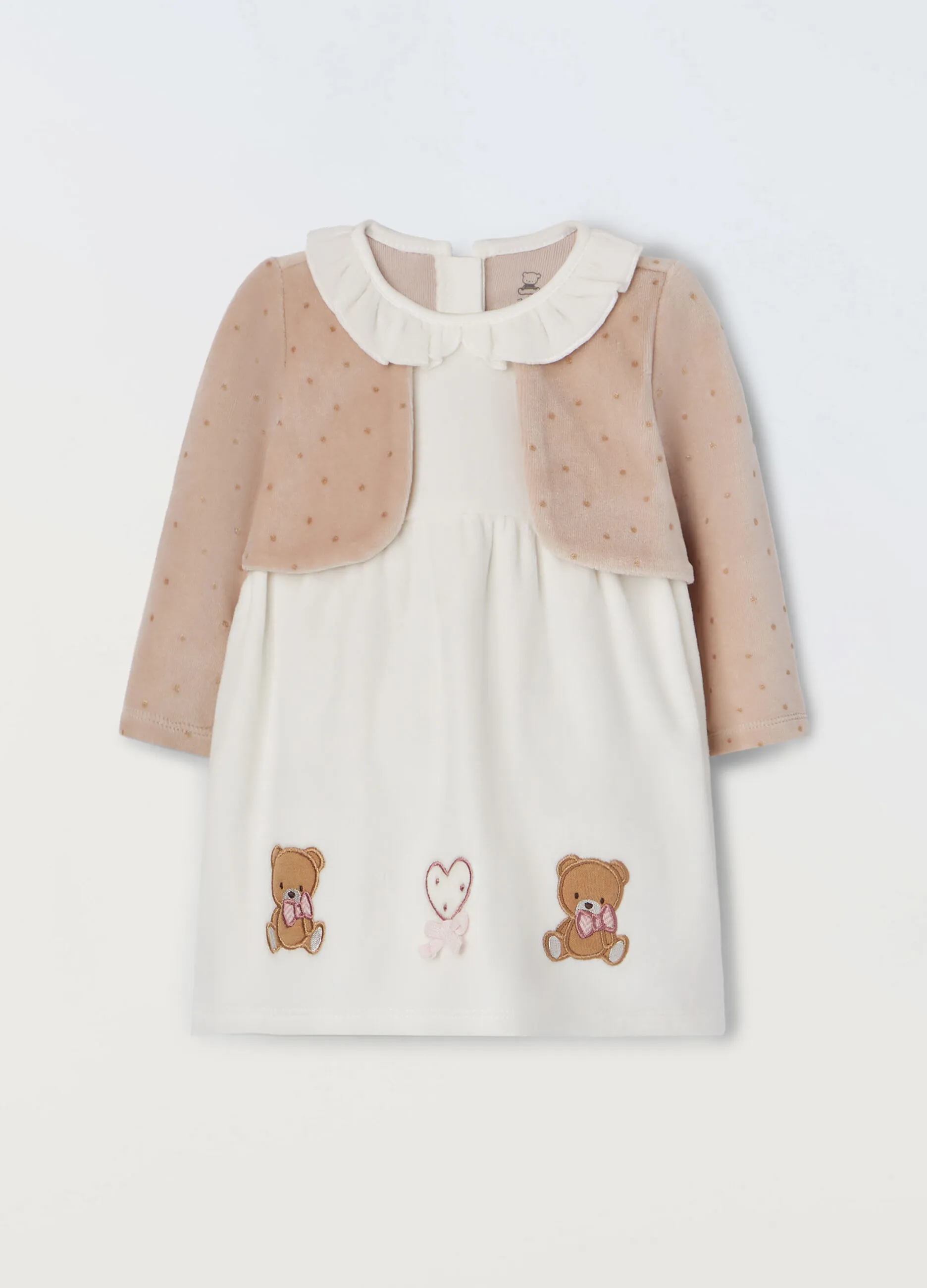 BLUKIDS  Vestito velour con cardigan applicato neonata