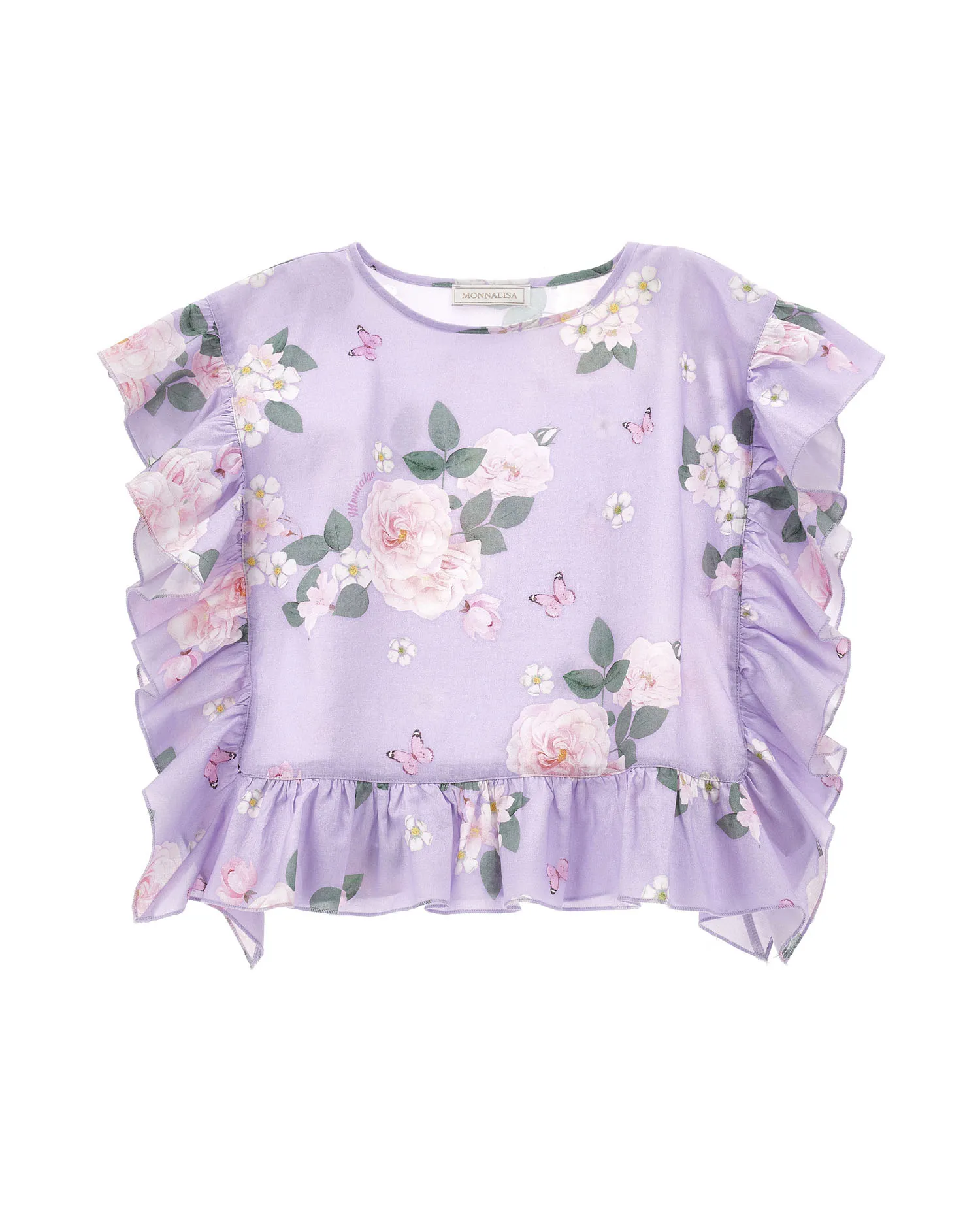 Blusa lilla in fantasia floreale in mussola di cotone a poncho 8-12 anni