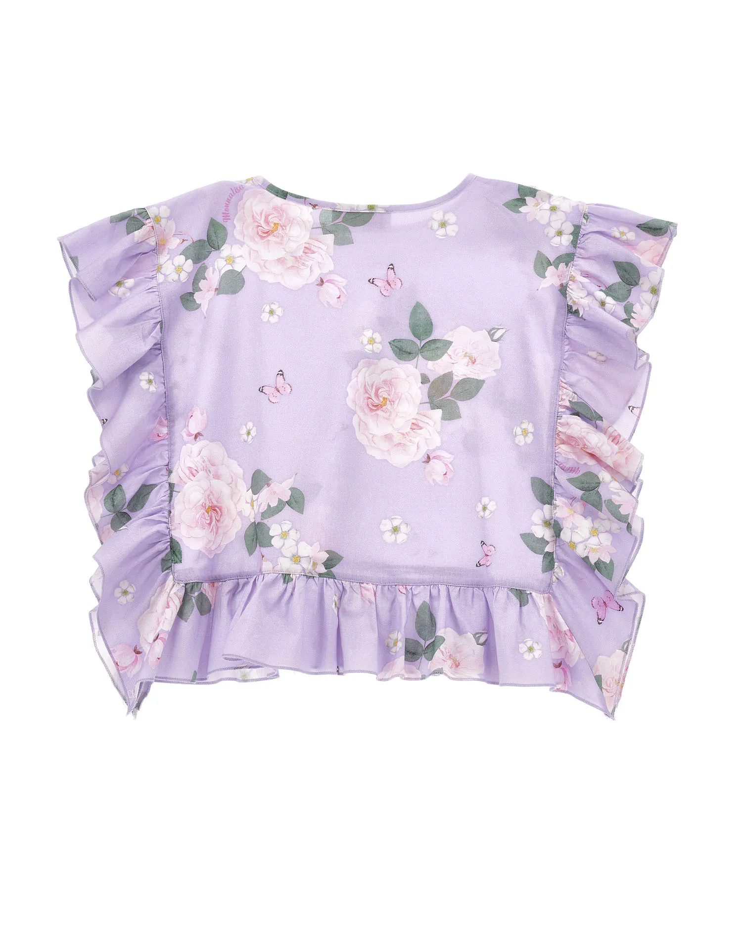 Blusa lilla in fantasia floreale in mussola di cotone a poncho 8-12 anni