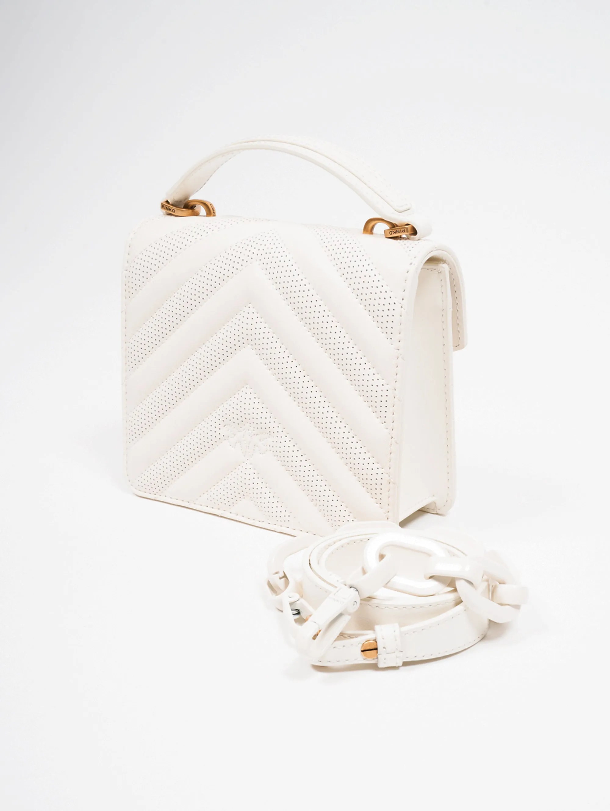 Borsa a Mano Chevron Bianco