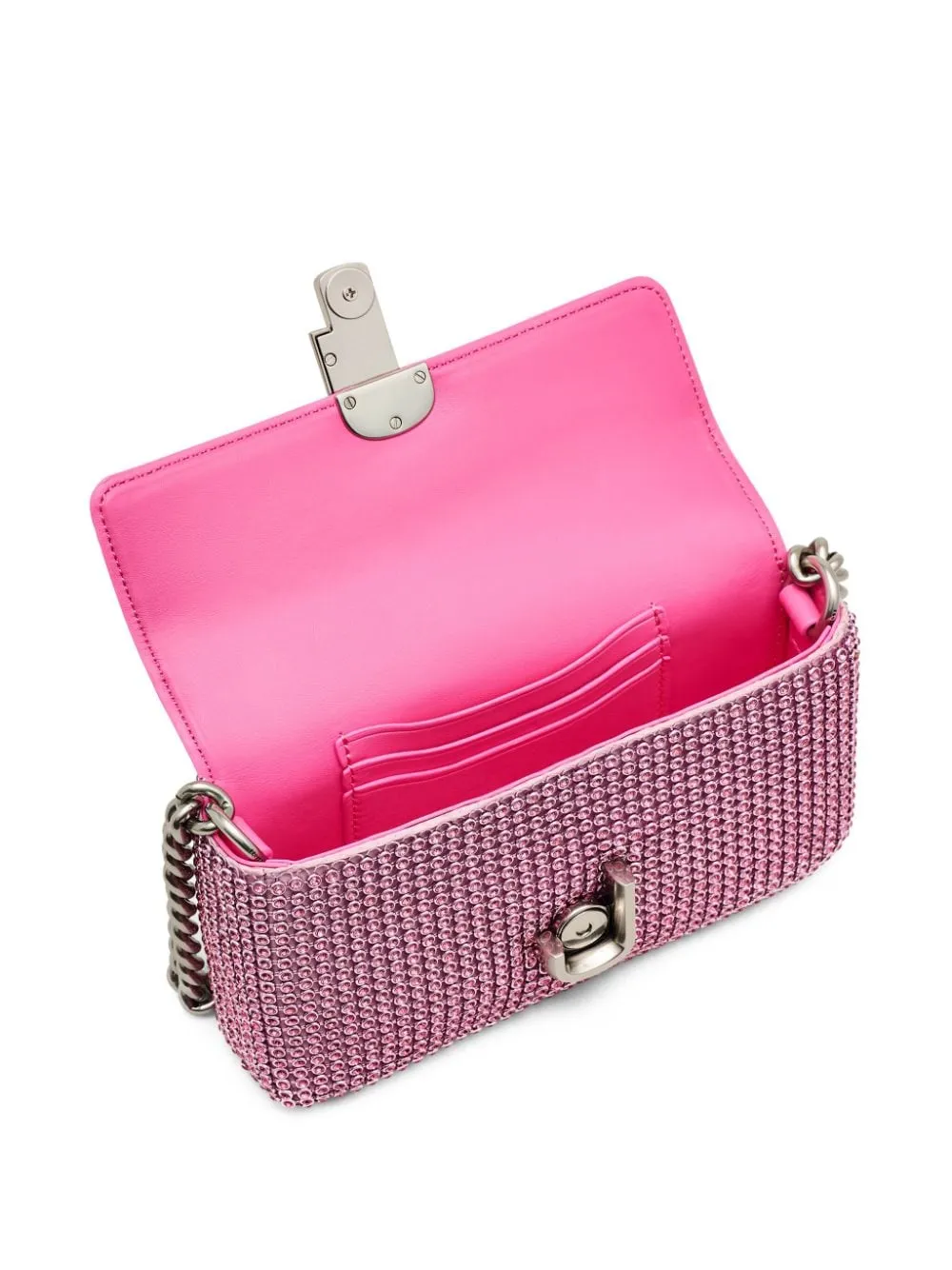 Borsa a spalla con cristalli in rosa - donna