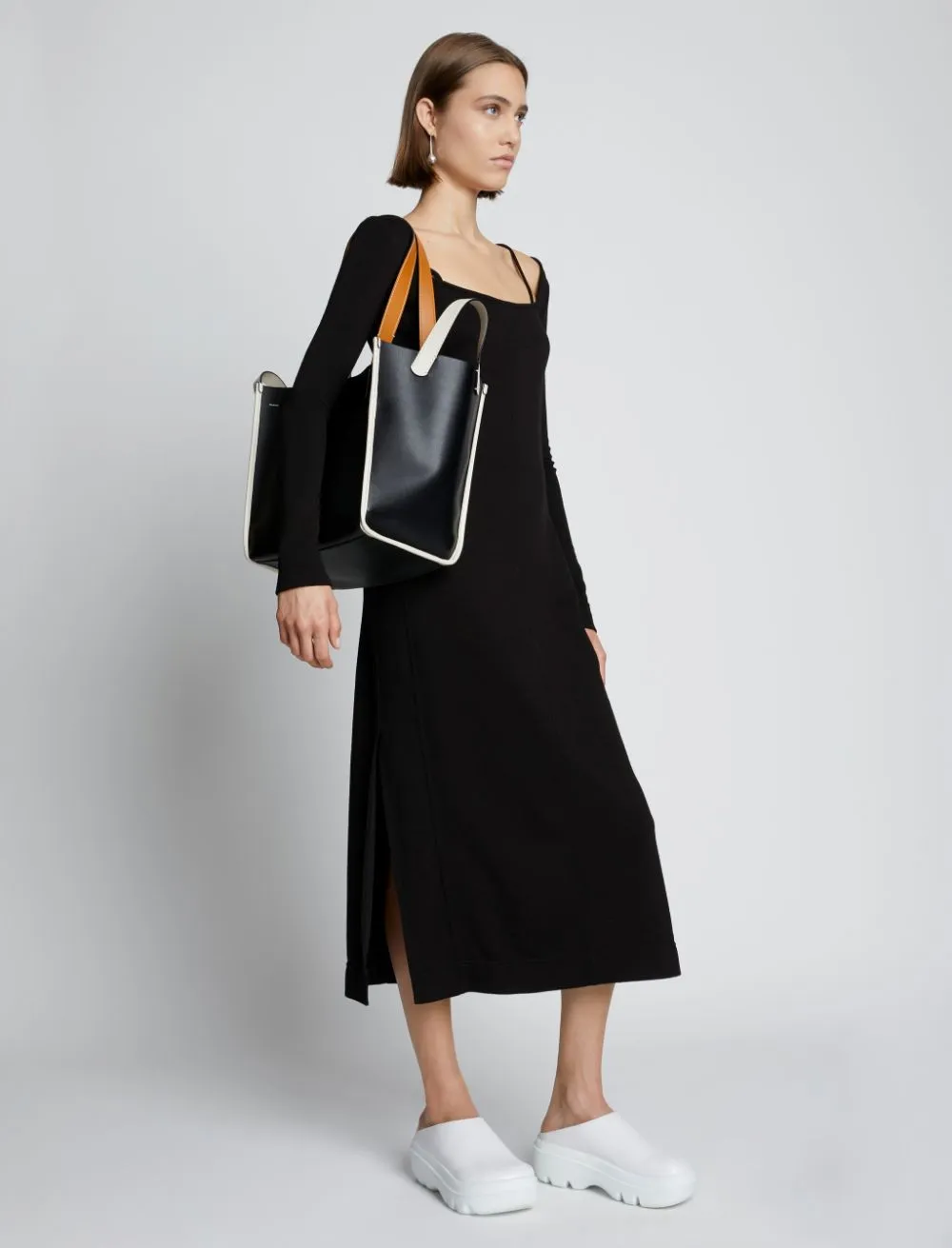 Borsa tote merser in nero, bianco e marrone - donna