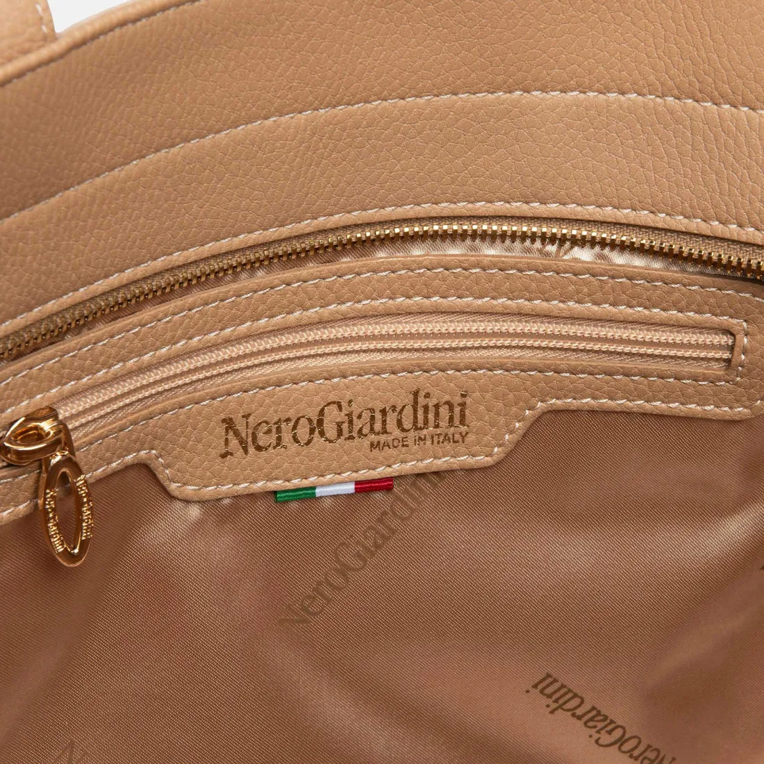Borsa Tote NeroGiardini latte, rosa e cuoio con stampa logata