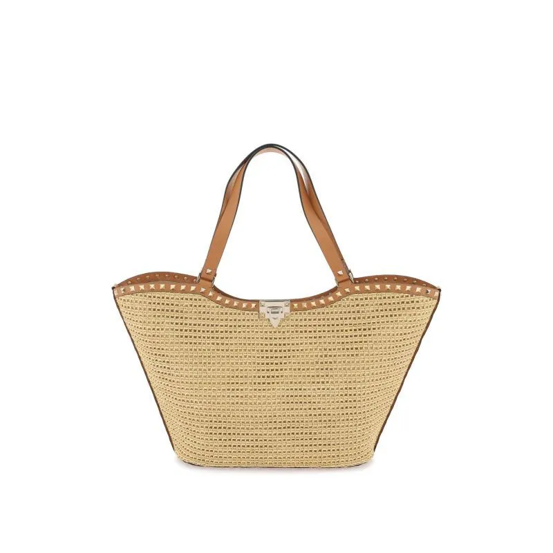 Borsa tote Rockstud in rafia