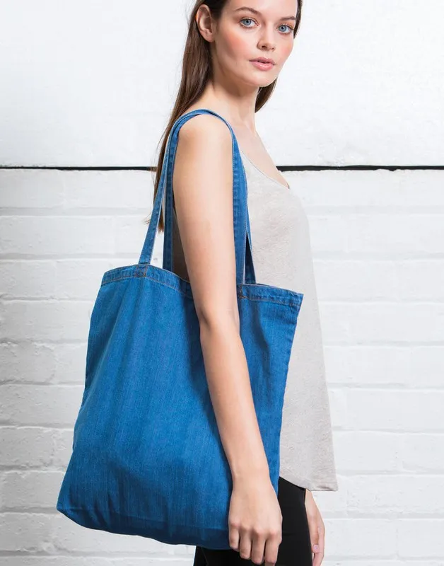 Borsa tote unisex in denim biologico a manico lungo