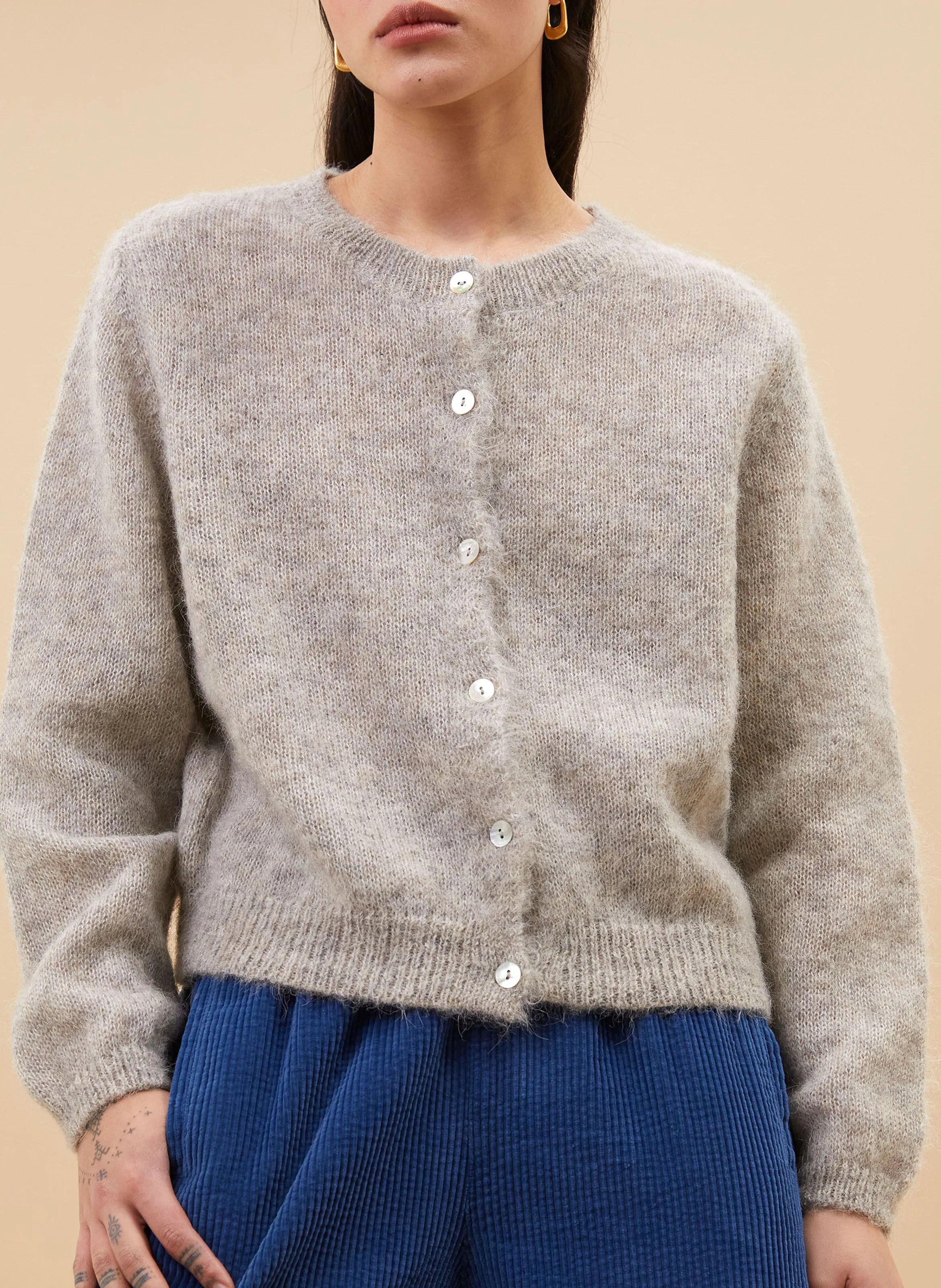  BY BAR   CLEO - Cardigan girocollo in misto lana | Grigio