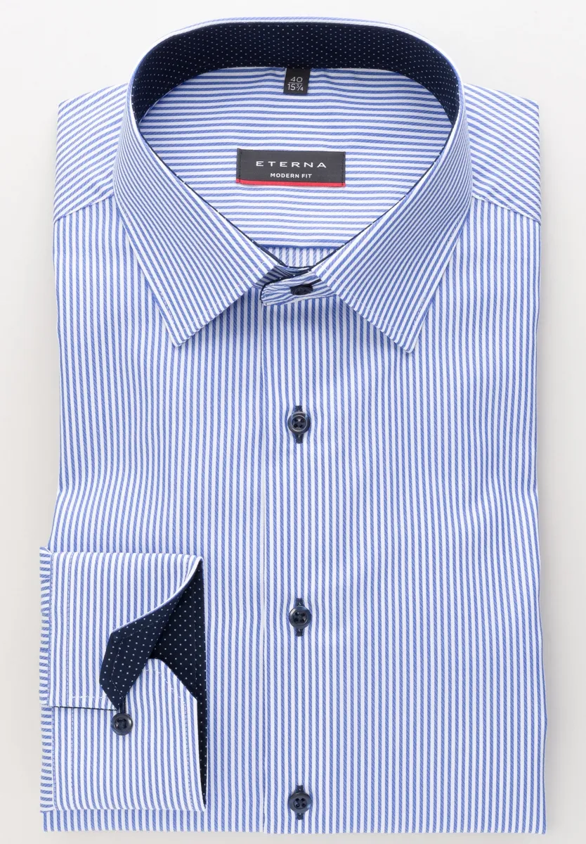 Camicia a righe azzurro eterna modern fit in cotone twill