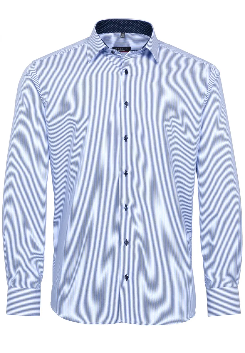 Camicia a righe azzurro eterna modern fit in cotone twill