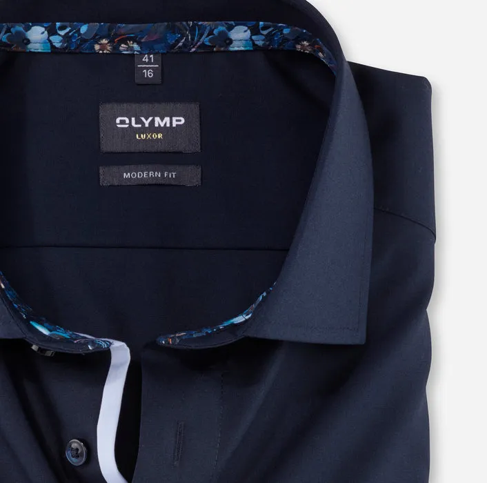 Camicia blu scuro olymp luxor puro cotone facile stiro