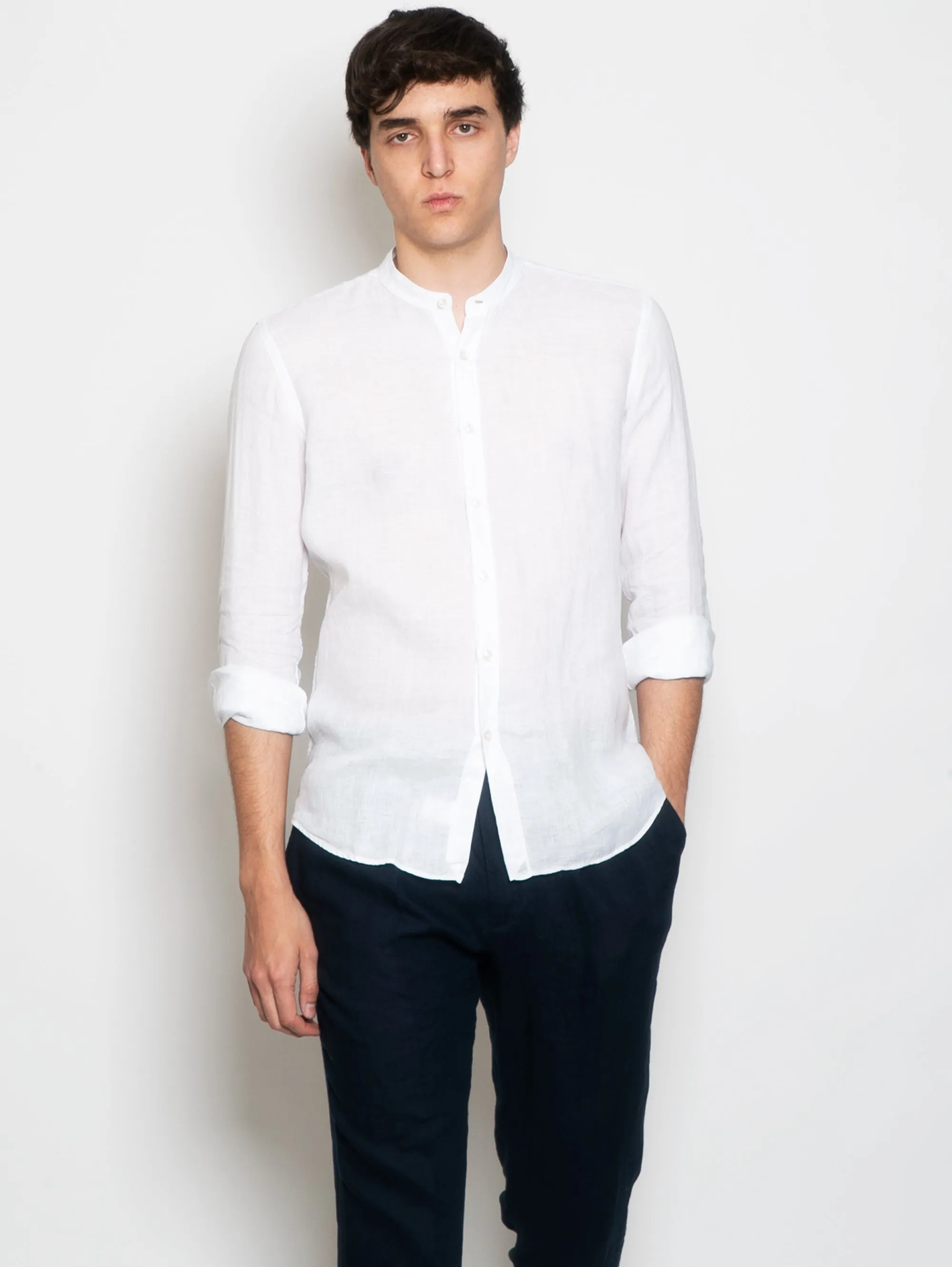 Camicia Coreana in Lino  Bianco