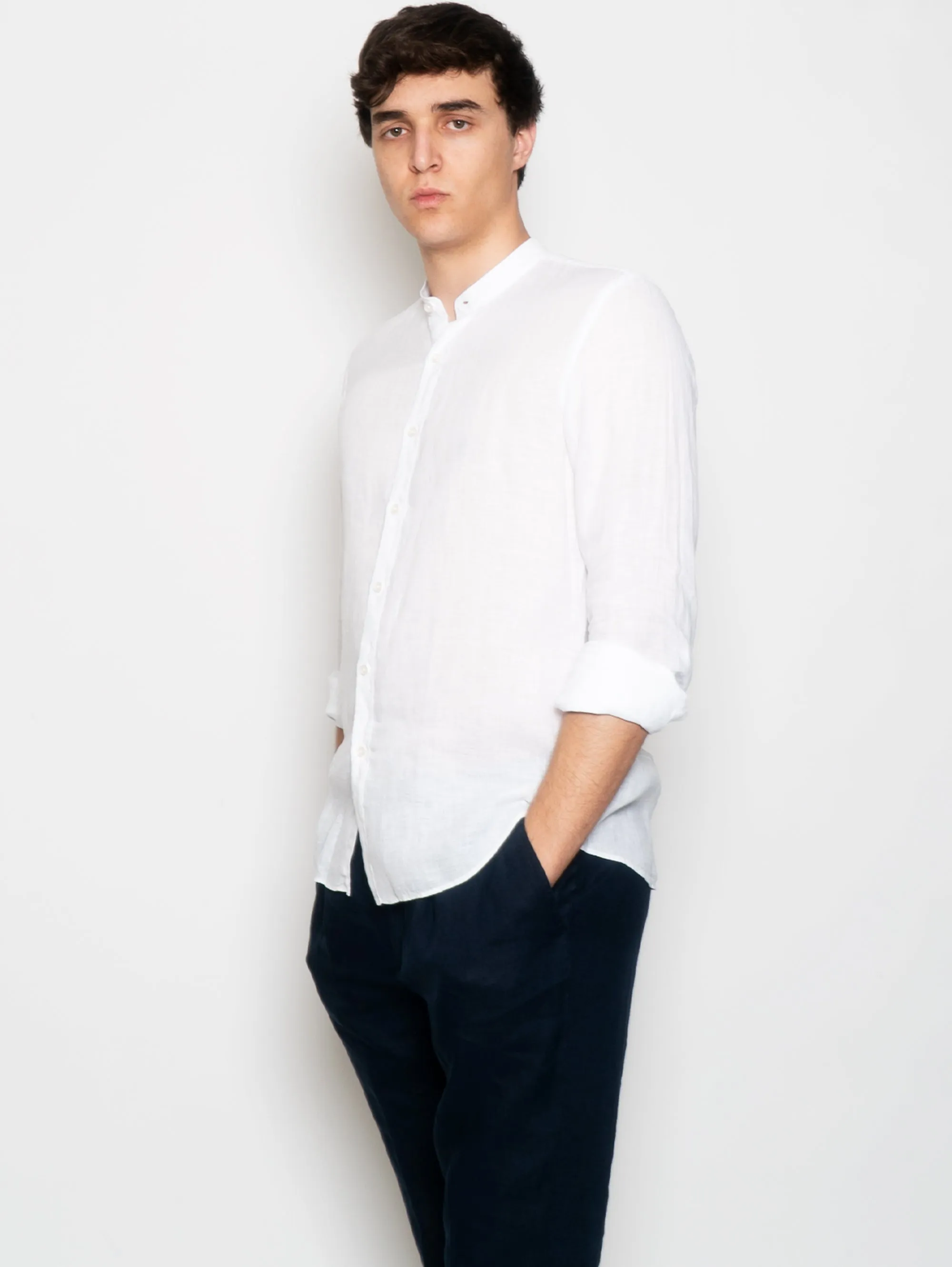 Camicia Coreana in Lino  Bianco
