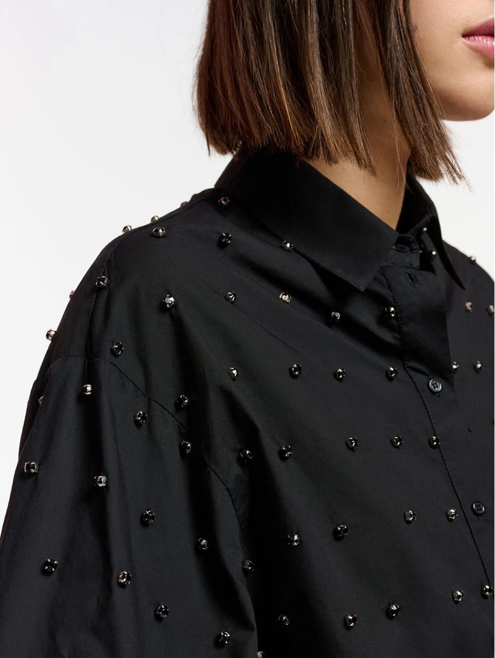 Camicia Cropped con Strass Nero