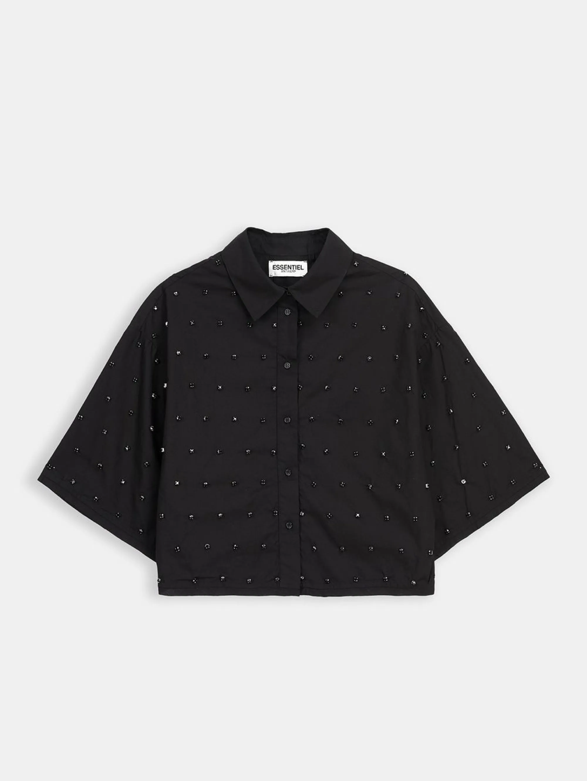 Camicia Cropped con Strass Nero