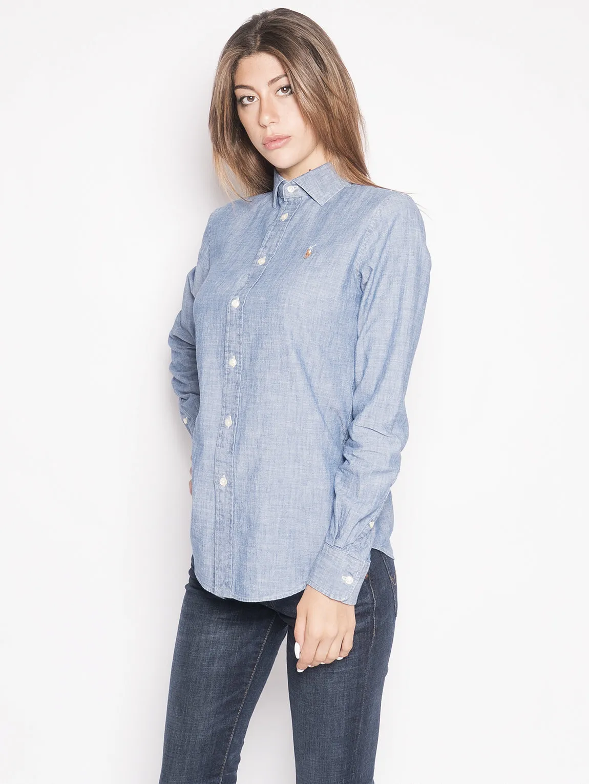 Camicia in Chambray Classic Fit Blu