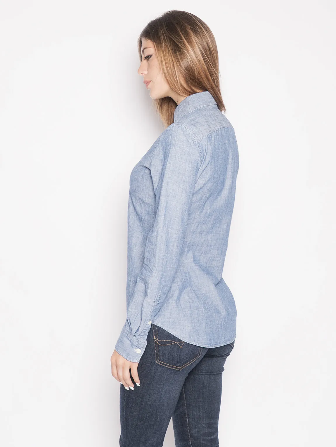 Camicia in Chambray Classic Fit Blu