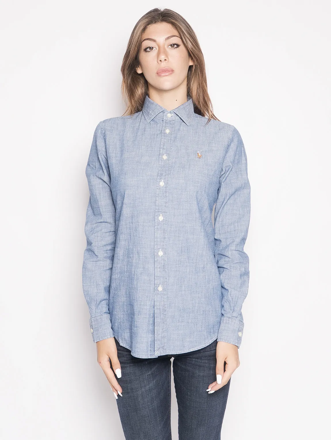 Camicia in Chambray Classic Fit Blu