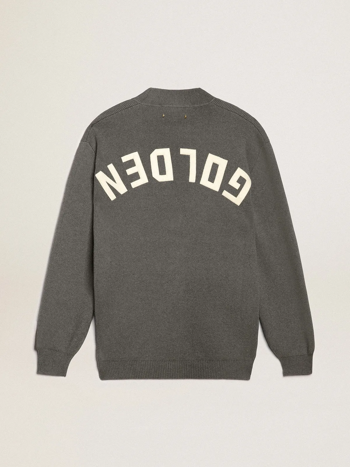 Cardigan da donna in cotone grigio mélange con logo sul retro