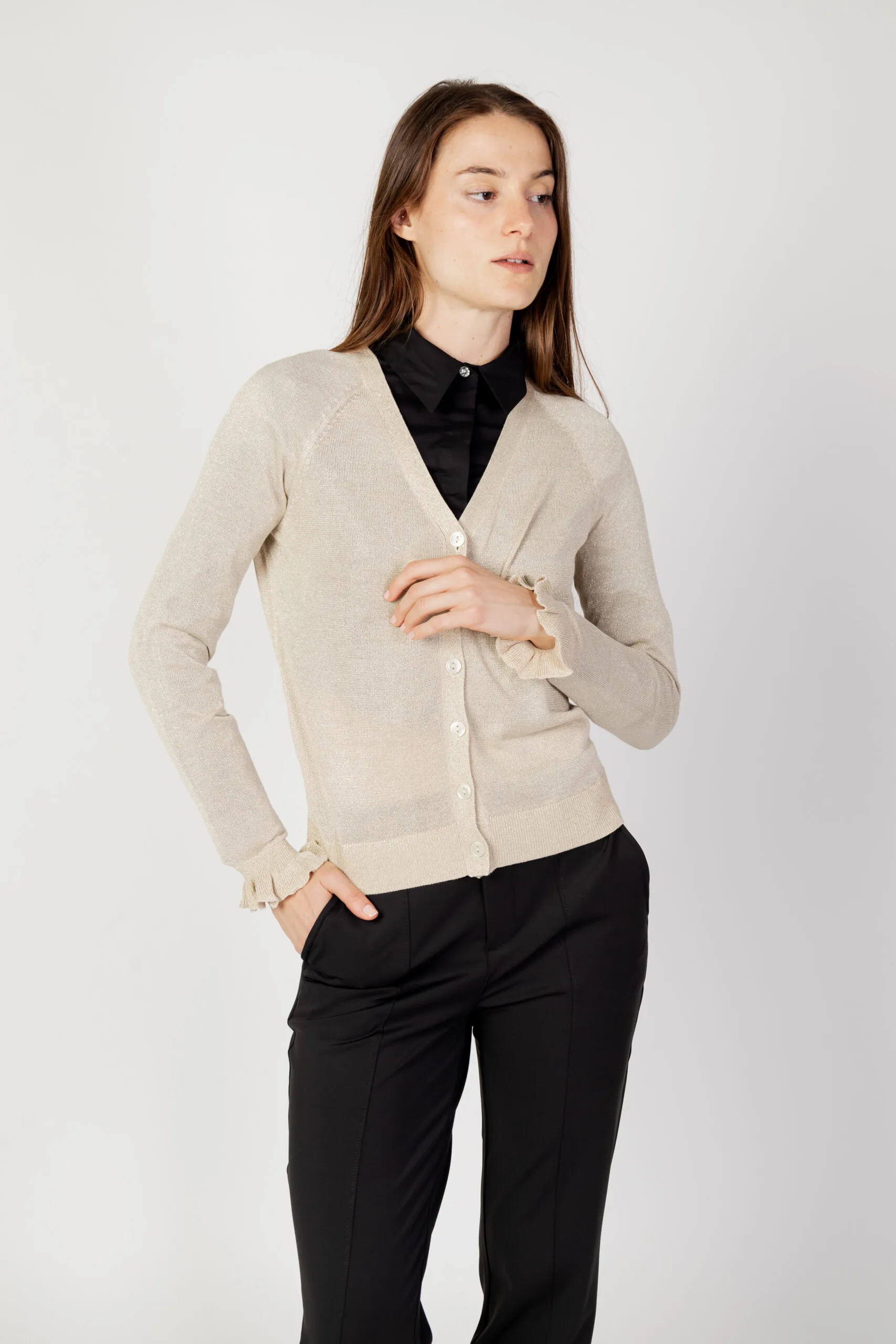 Cardigan Vila Clothes vianta rev frill glitter knit cardigan Oro