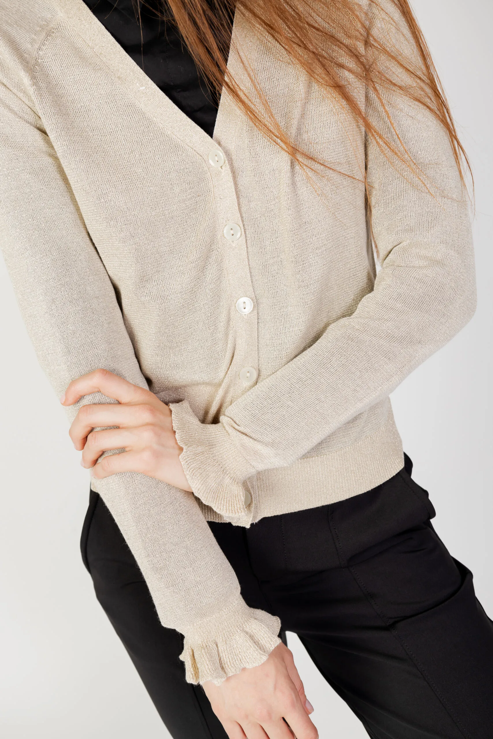 Cardigan Vila Clothes vianta rev frill glitter knit cardigan Oro