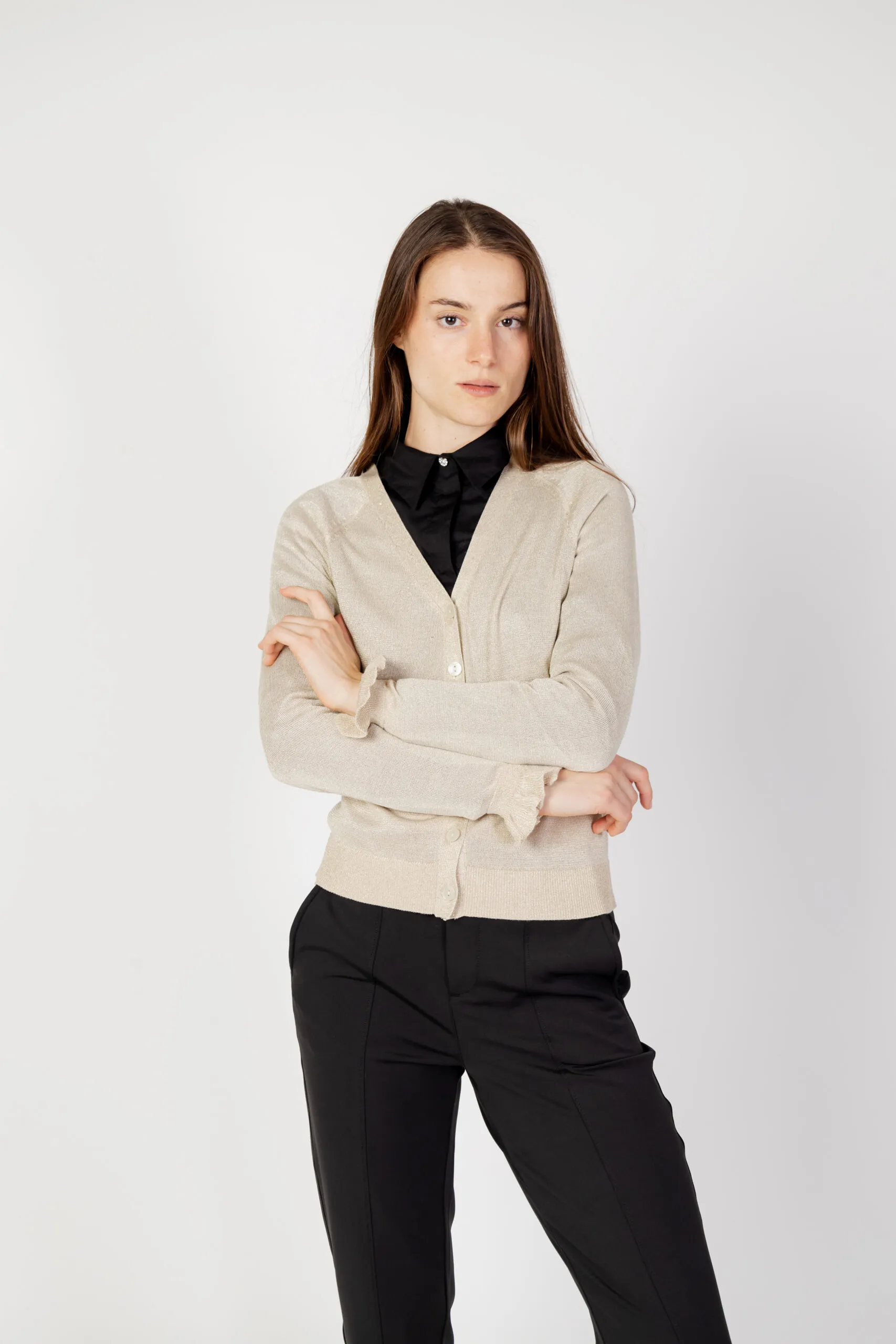 Cardigan Vila Clothes vianta rev frill glitter knit cardigan Oro