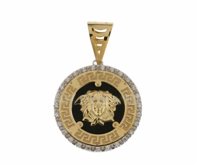 Ciondolo Medusa in oro giallo e bianco 18kt con Onice e Zirconi
