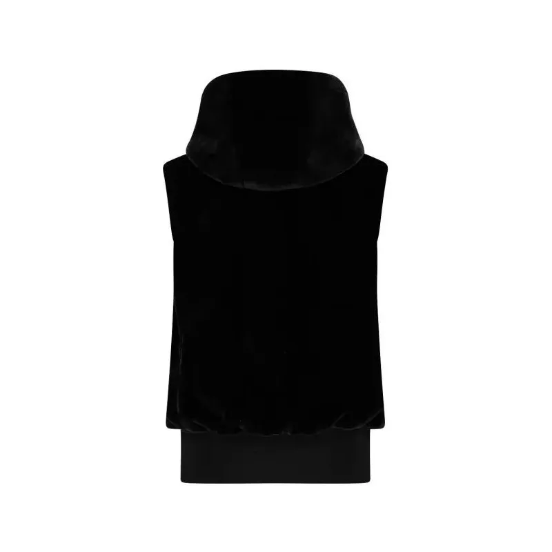 Cmp Woman Vest Fix Hood Gilet Ecopelliccia Cappuccio Nero Donna