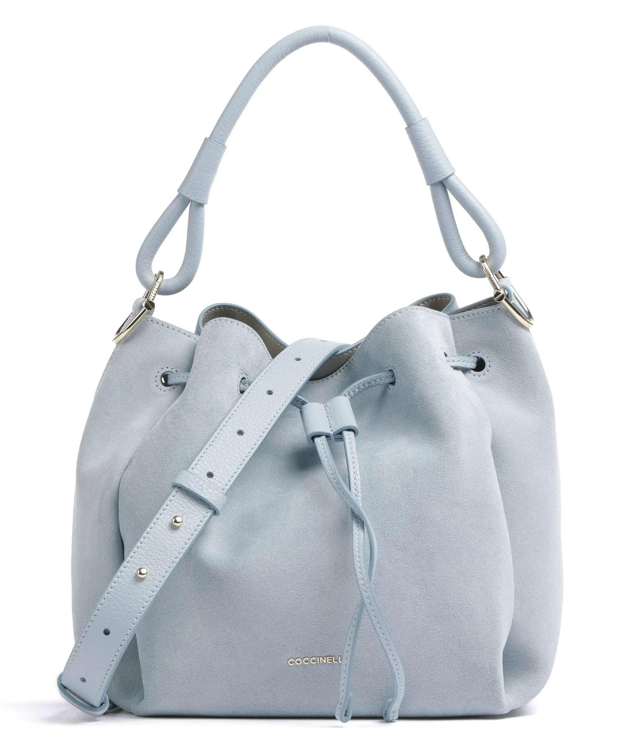  Coccinelle Eclyps Suede Borsa a secchiello pelle ruvida blu chiaro  
