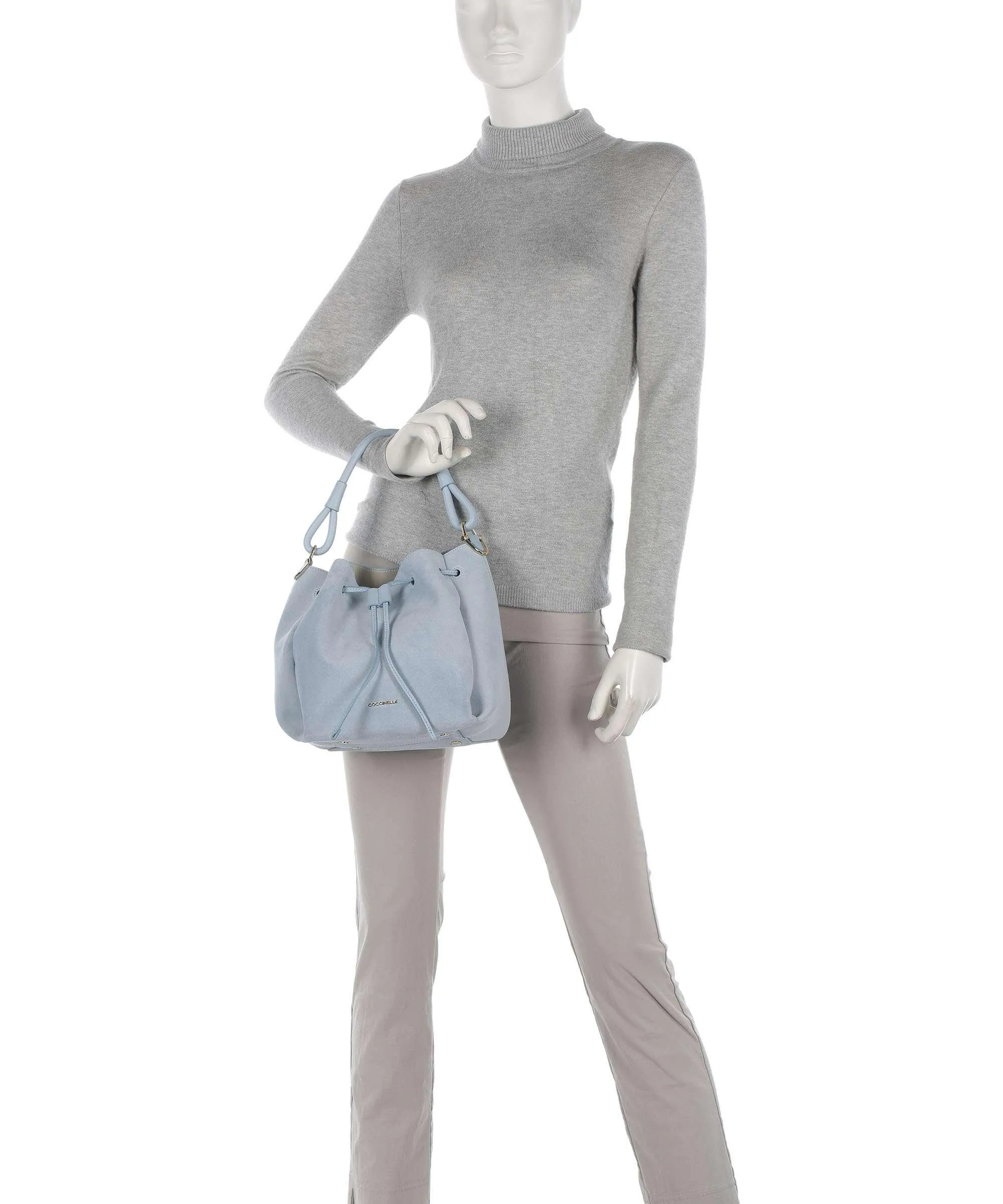  Coccinelle Eclyps Suede Borsa a secchiello pelle ruvida blu chiaro  