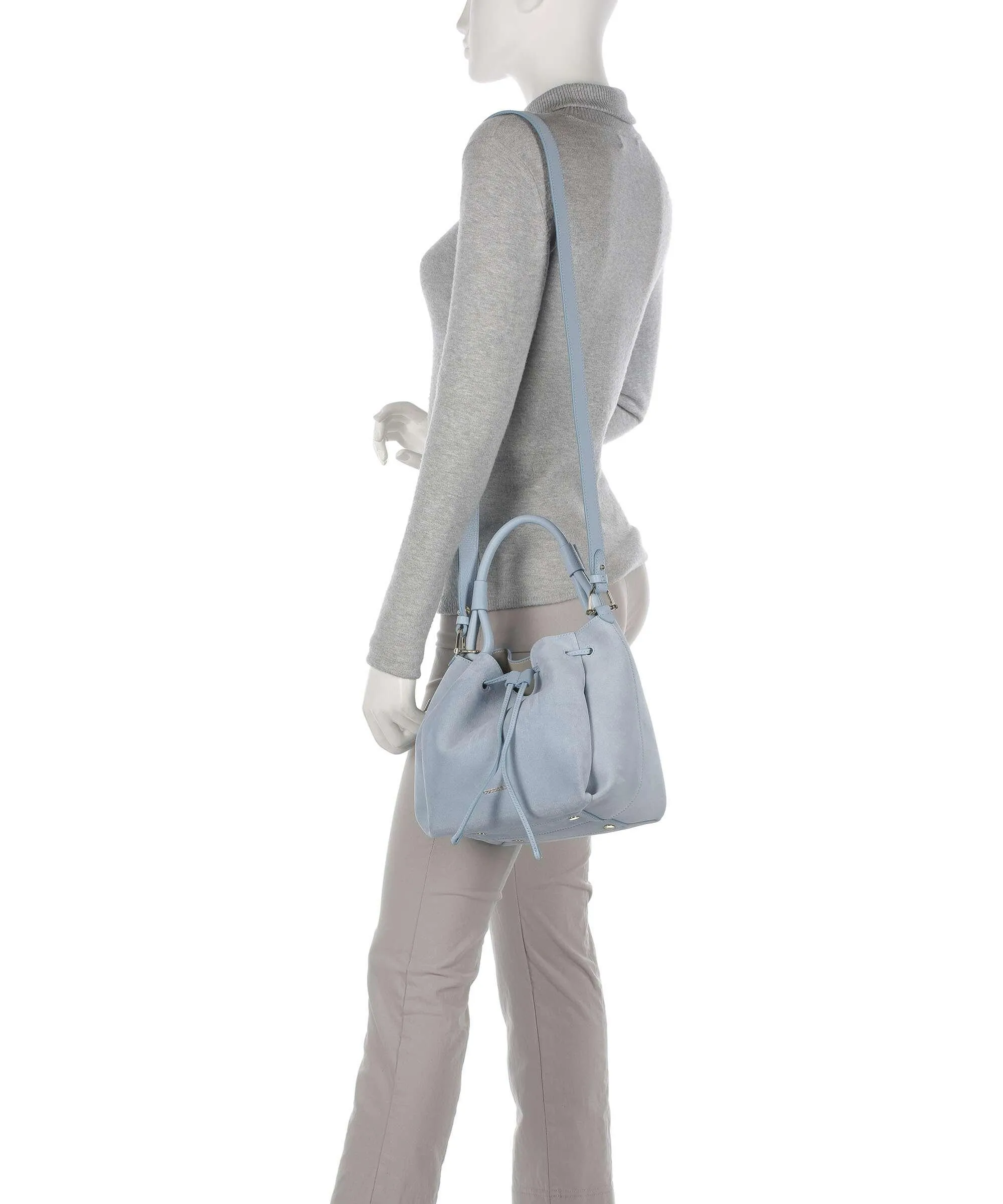  Coccinelle Eclyps Suede Borsa a secchiello pelle ruvida blu chiaro  