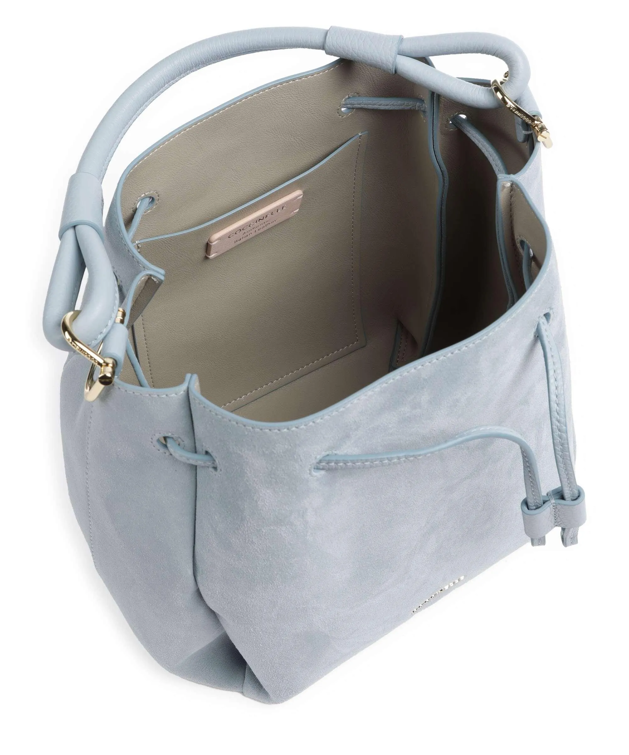  Coccinelle Eclyps Suede Borsa a secchiello pelle ruvida blu chiaro  
