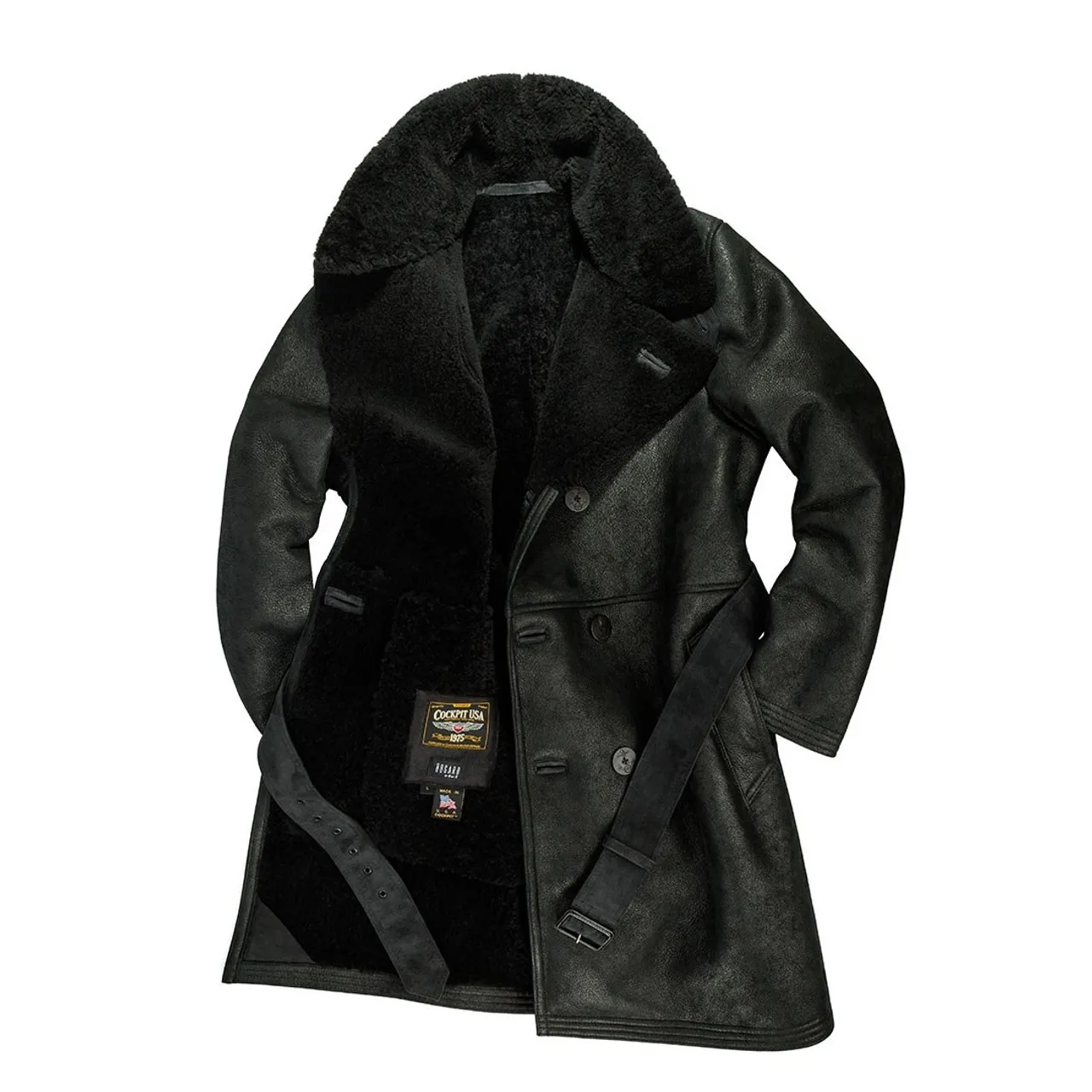 Cockpit USA Uomo The Highview Shearling Trench Nero Prodotto negli Stati Uniti