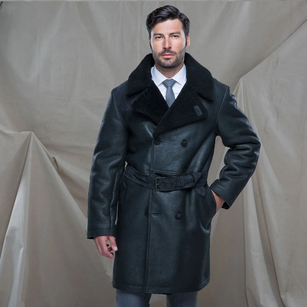 Cockpit USA Uomo The Highview Shearling Trench Nero Prodotto negli Stati Uniti