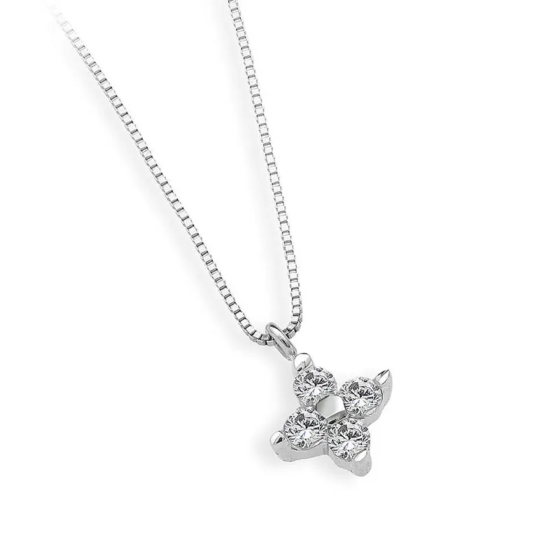 Collana con Ciondolo Ambrosia in Oro Bianco e 4 Zirconi