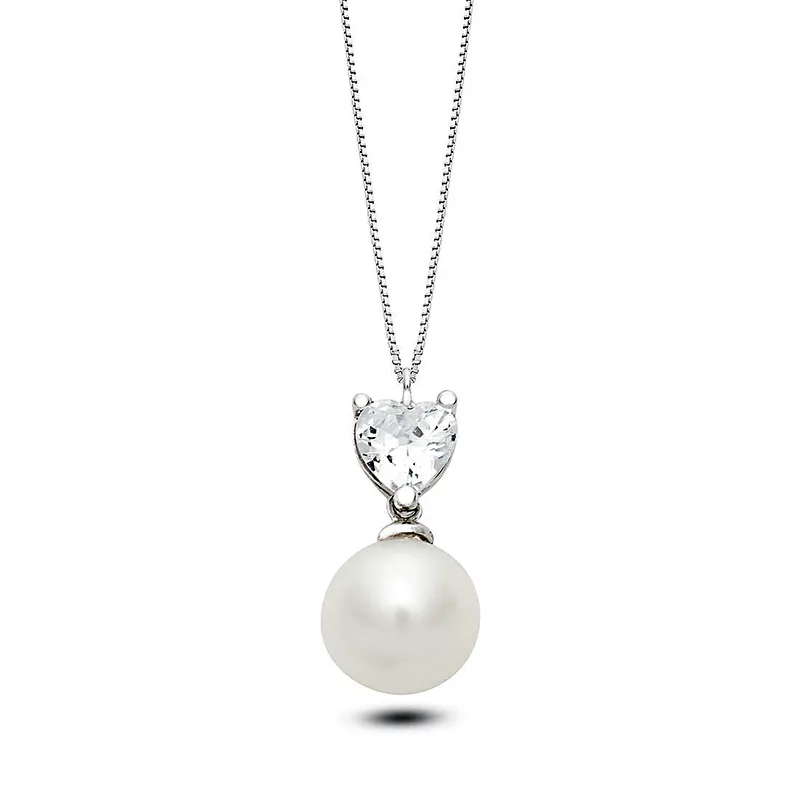 Collana con Ciondolo Ambrosia in Oro con Zircone Cuore e Perla