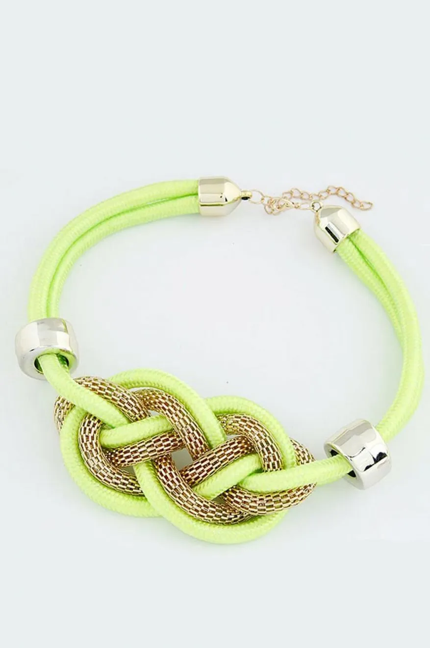 Collana con corda e intreccio metallico C011 - Giallo
