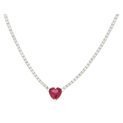 Collana Donna Tennis Cuore Rosso Argento 925