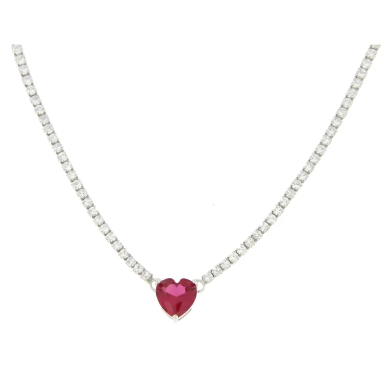 Collana Donna Tennis Cuore Rosso Argento 925