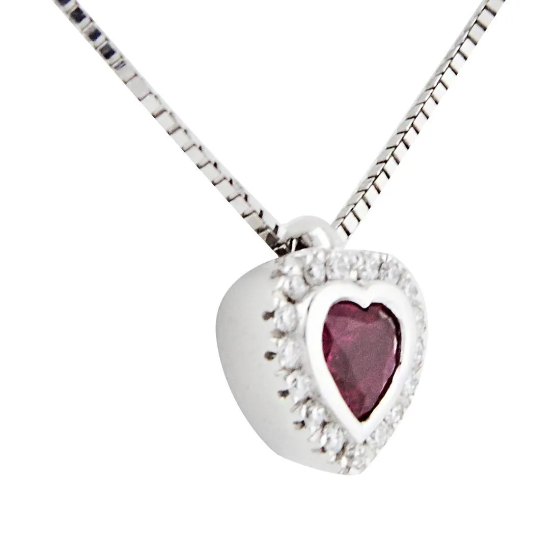 Collana in oro bianco con diamanti ct 0.14 e rubino