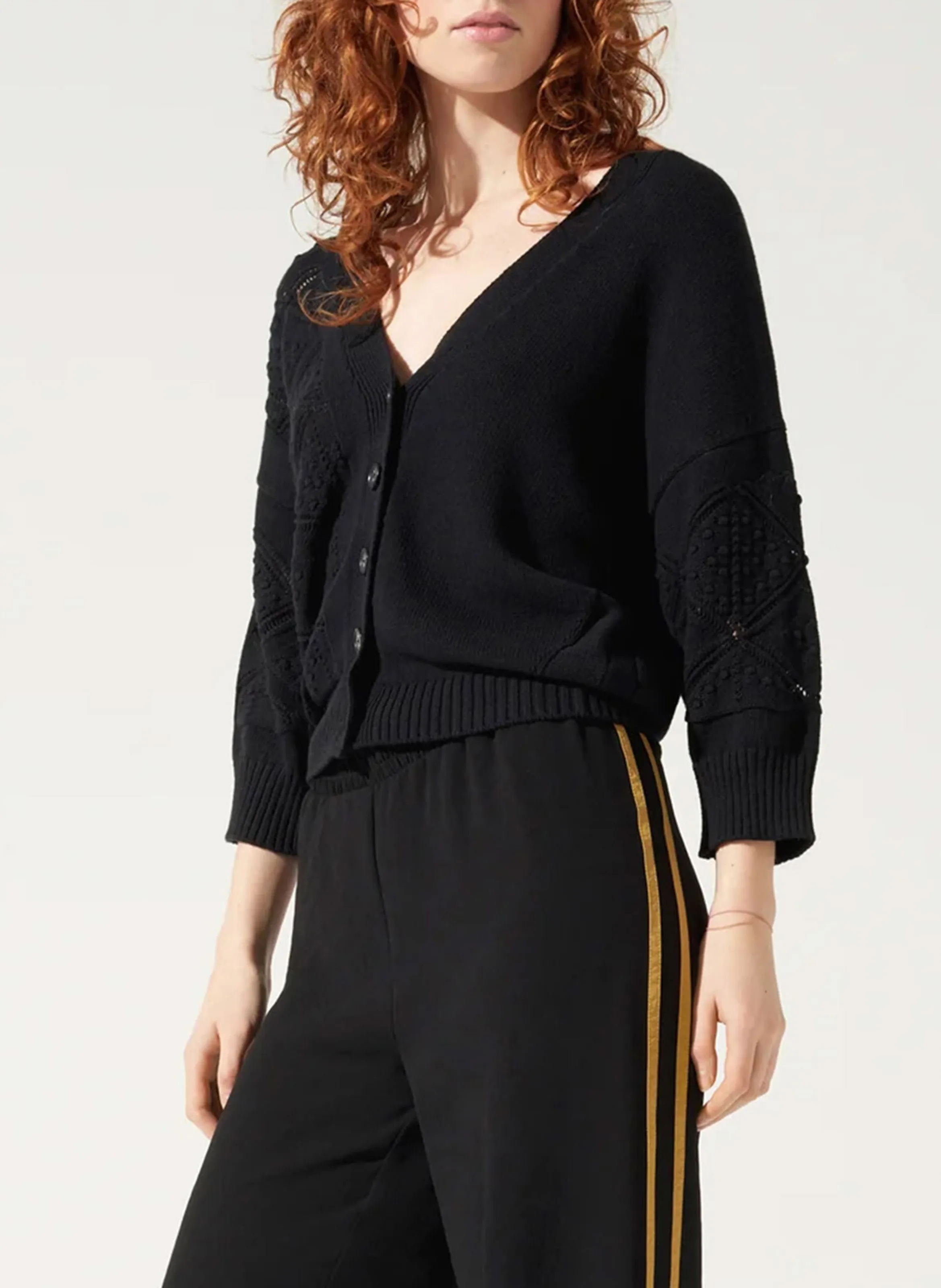  COTELAC   Cardigan ampio all'uncinetto in misto cotone | Nero